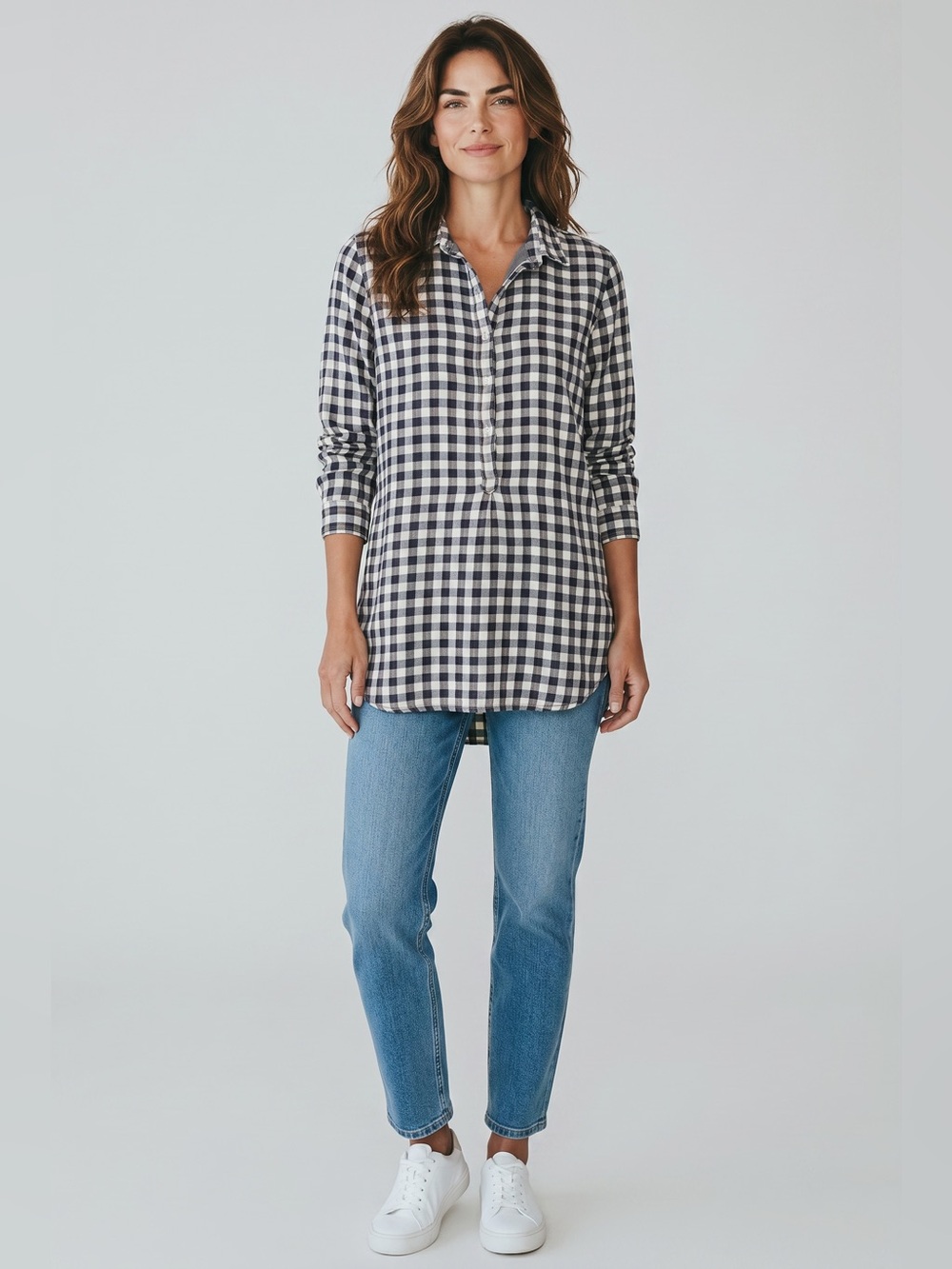 Woolrich Women’s Quarter Button Popover Tunic // Blue Plaid // Medium